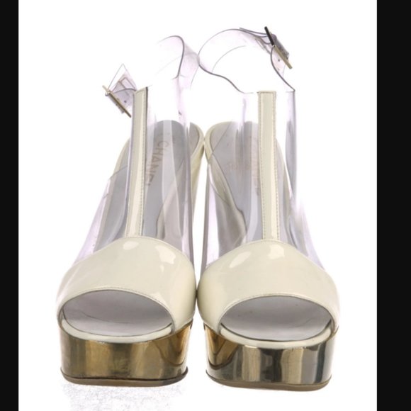 Chanel white and gold wedge Slides size 9 - Picture 1 of 6